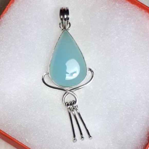 handcrafted Jewelry - Sterling silver with Angelite stone center pendant